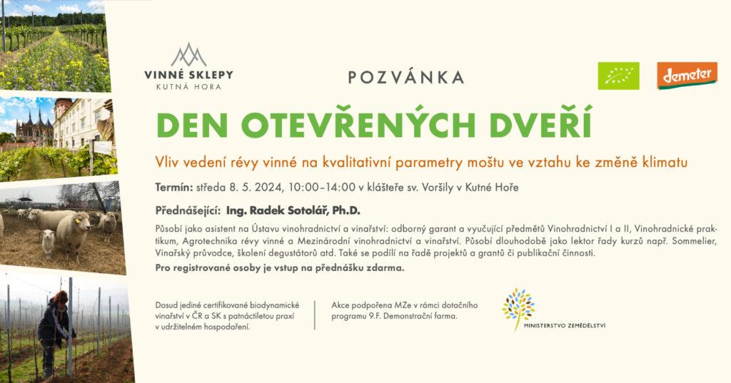 Den otevřených dveří na téma vliv vedení révy na kvalitativní parametry moštu ve vztahu ke změně klimatu.