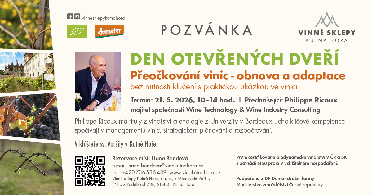 DEN OTEVŘENÝCH DVEŘÍ: Přeočkování vinic - obnova a adaptace bez nutnosti klučení s praktickou ukázkou ve vinici